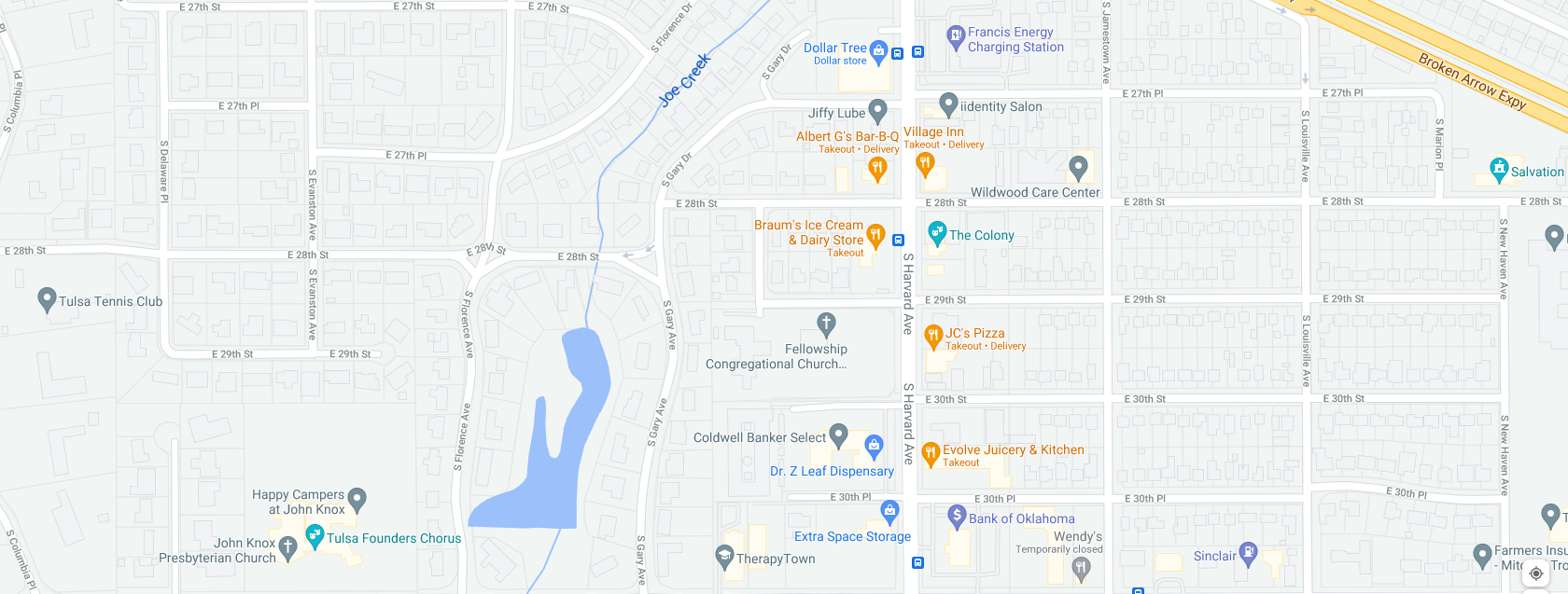 Google Map showing Fellowship Congregational Church Tulsa OK